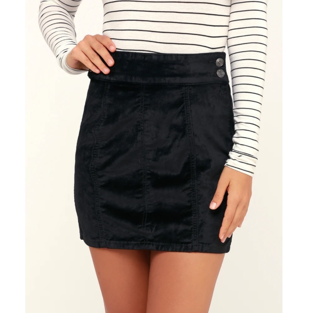 Free People Mini Retro Velvet Skirt Black Size 27